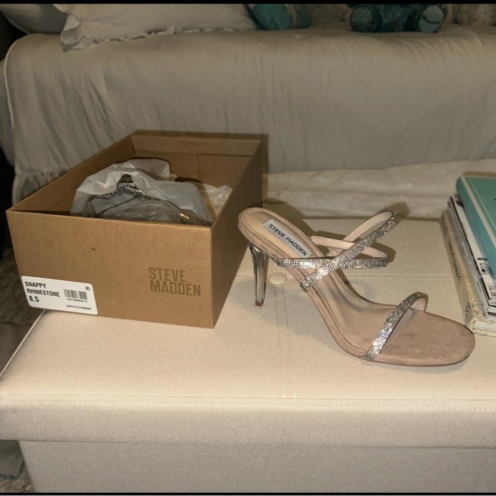Steve Madden Silver and Tan Rhinestone Heels